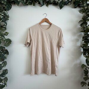 Lululemon Athletic Scoop Neck Short Sleeve Classic Fit Shirt Pink Tan Men’s Sz M